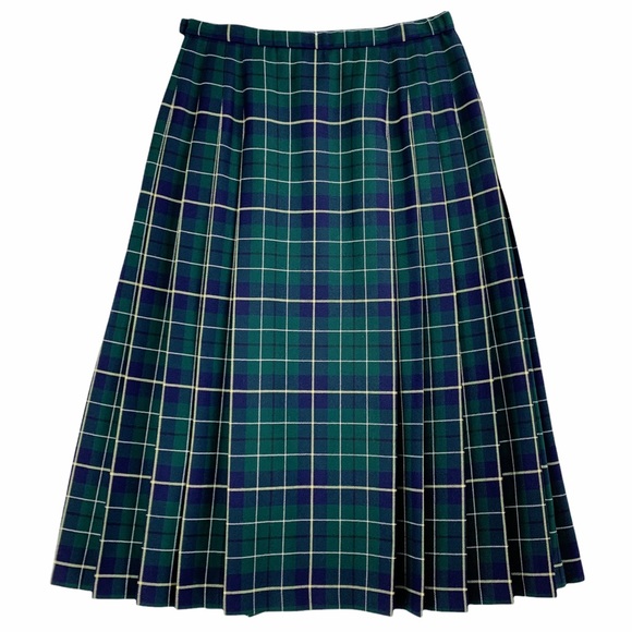 Vintage Pendleton Green Plaid Pleated Skirt with Flat Front Panel - Picture 6 of 11